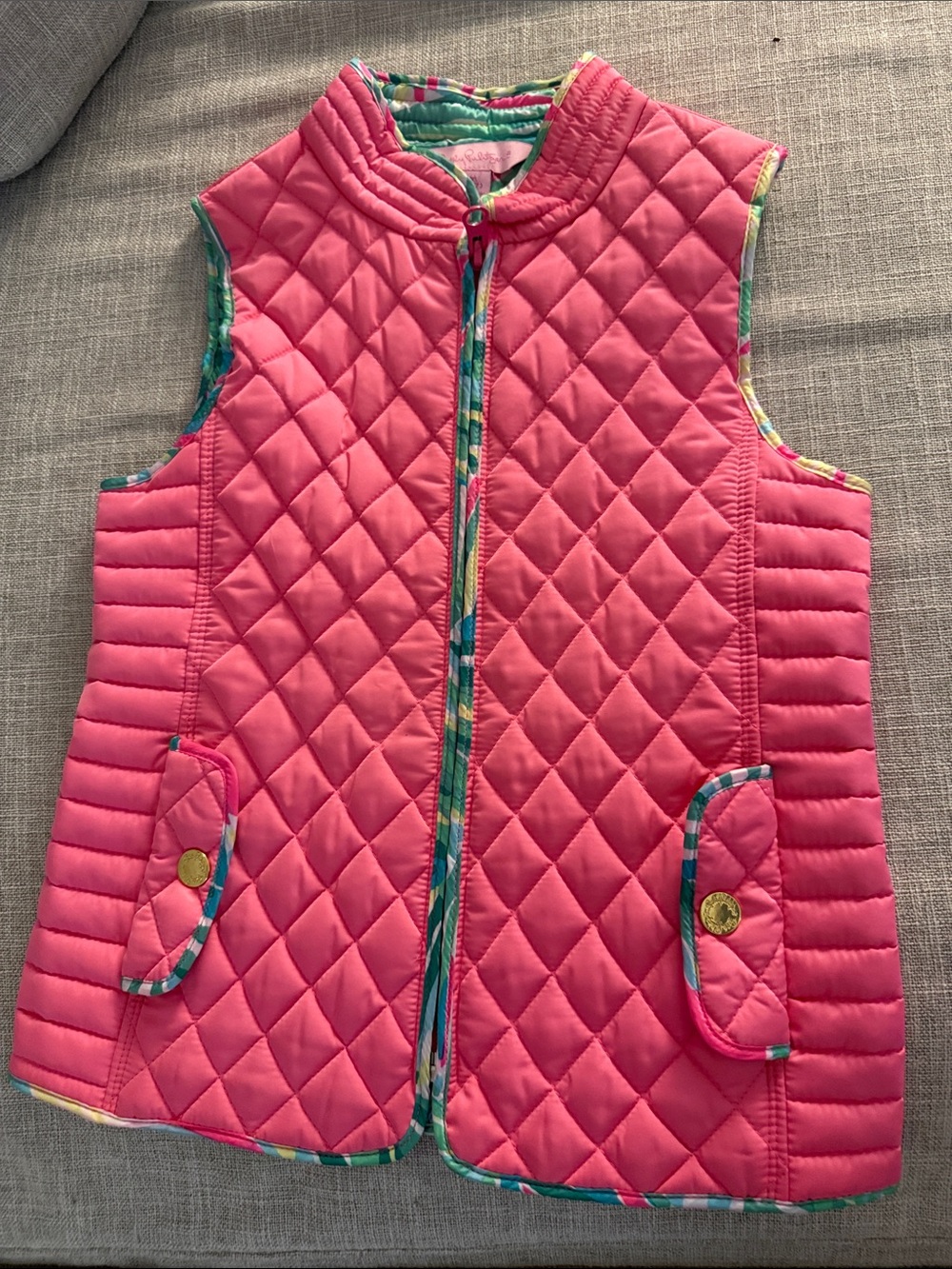 Lilly Pulitzer Pink Quilted Vest with Multicolor Trim